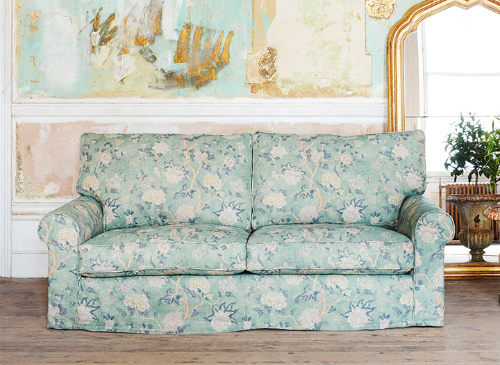 Upperton 3 Seater Loose Cover Sofa Bed in Floral Linen Even So Verde